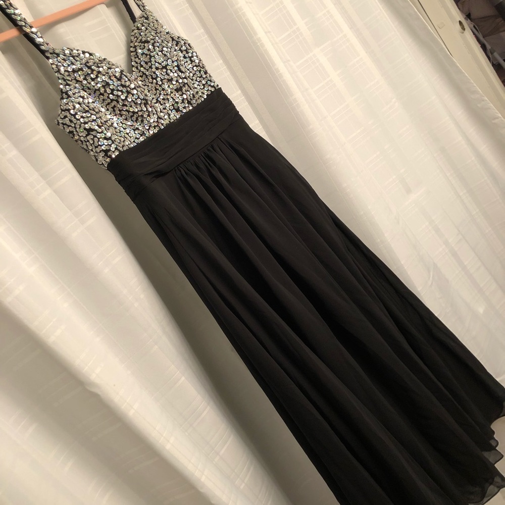 Black prom dress with silver sequins
